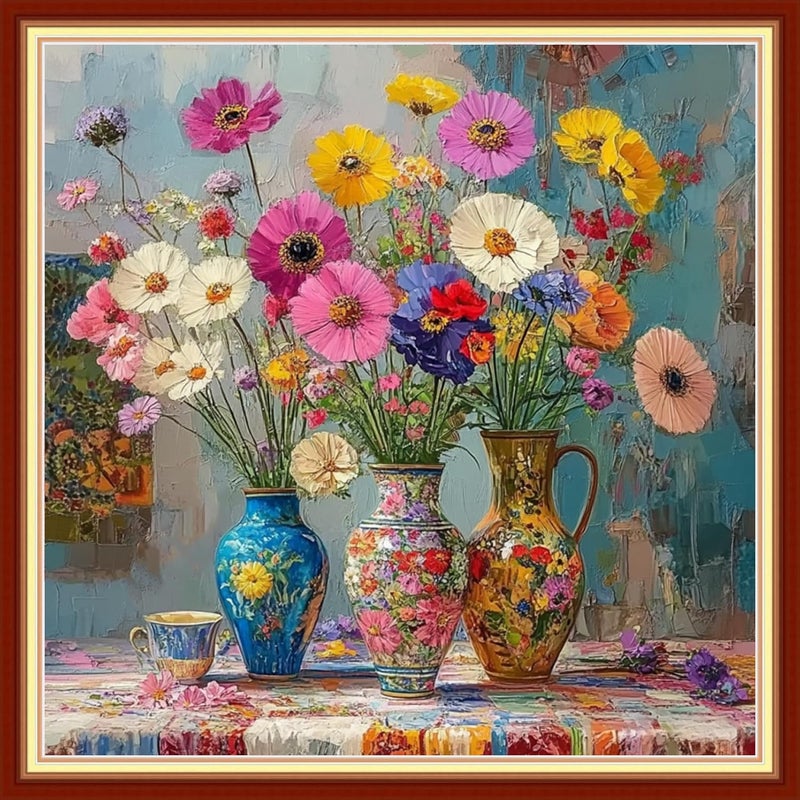 REXING Stamped Cross Stitch Kits Embroidery kit for Beginners Adults Full Range of Embroidery Patterns Starter Kits DIY Printed Cross Stitch Kits Needlepoint Kits 11CT-Colorful Flowers 18x18 inchs - Image 1
